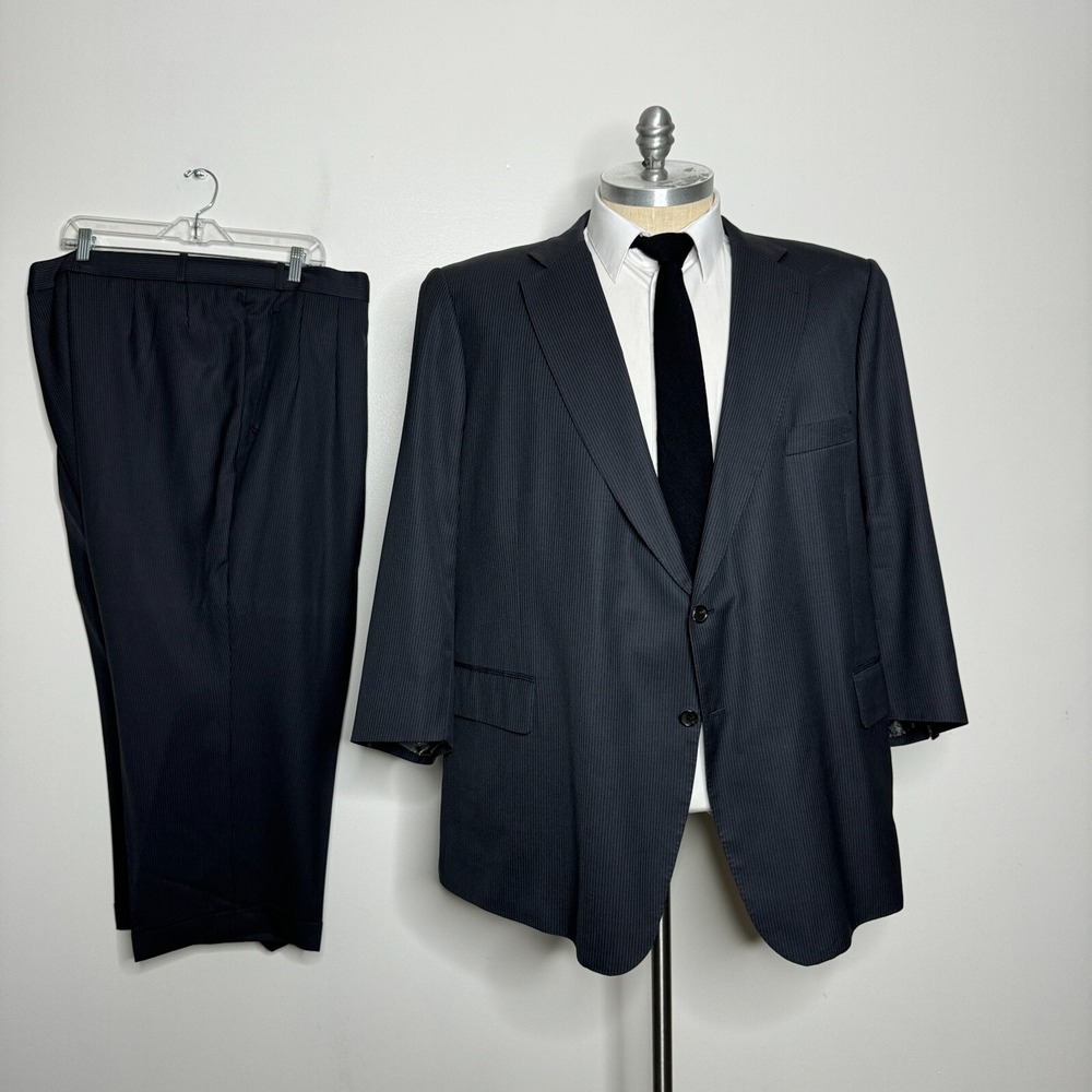 Jiwani Suit Mens 60R 52x25 Charcoal Gray Pinstripe Drago Super 150s Wool‎ Custom